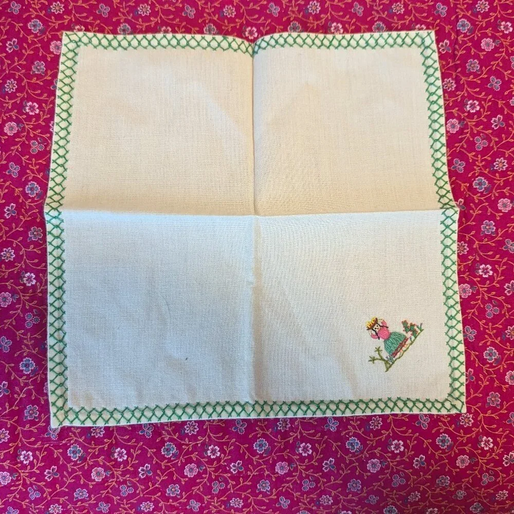 Handmade Embroidered Folk Art‎ Napkins Handkerchiefs Guatemalan 4 Ct Cottagecore